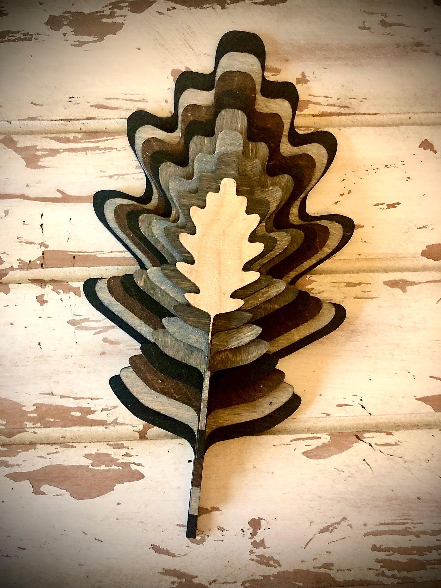 Stacked Oak Leaf 3D Wood Table & Wall Art | Multi-Color
