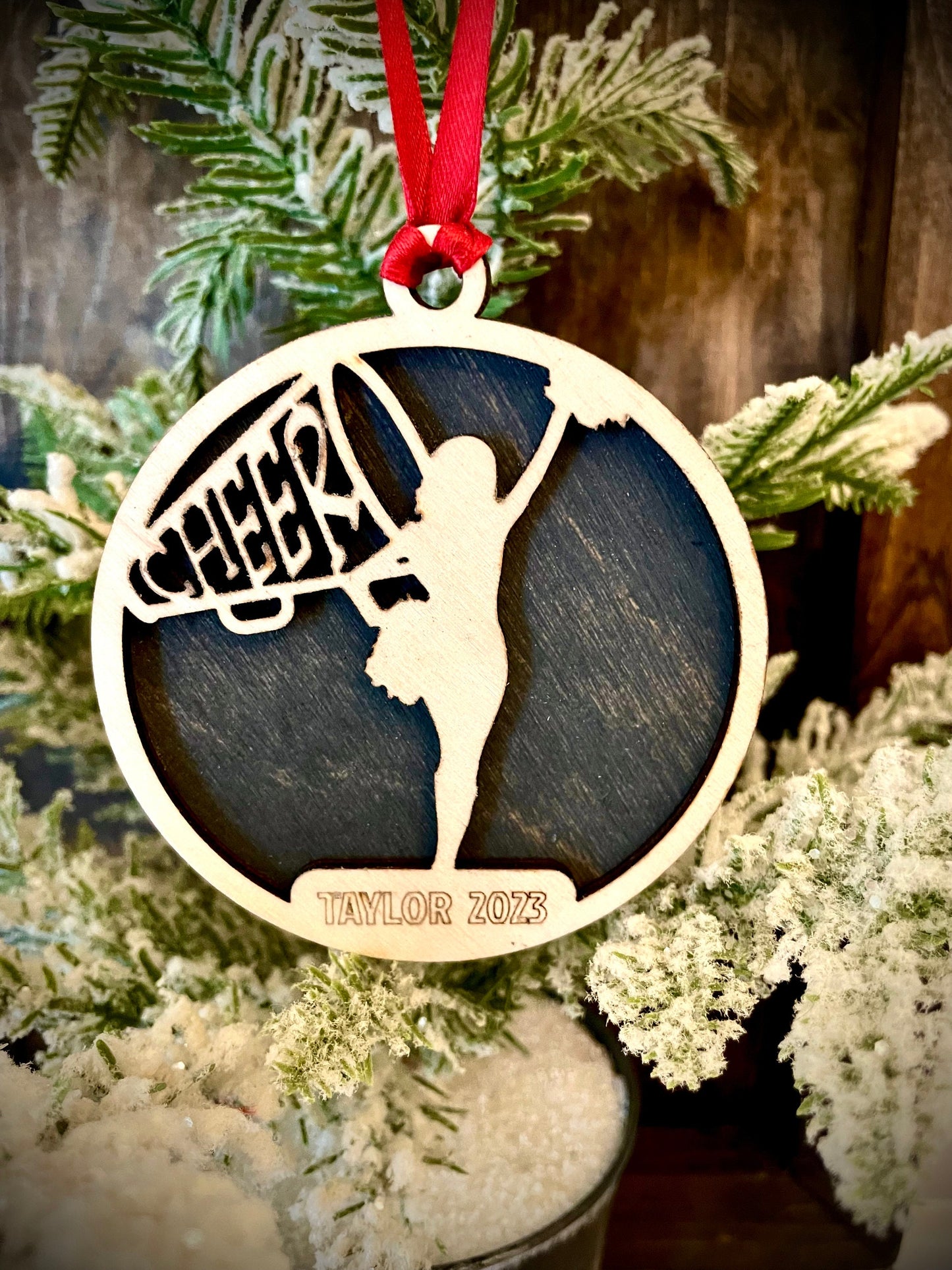 Cheerleader Personalized 2-Layer Wood Christmas Ornament & Gift Tag | Multiple Finishes | Cheer Gift (#6)