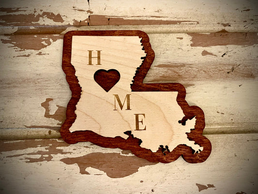 Louisiana HOME 2-Layer Wood Refrigerator Magnet | 12 Finishes | State Pride Gift