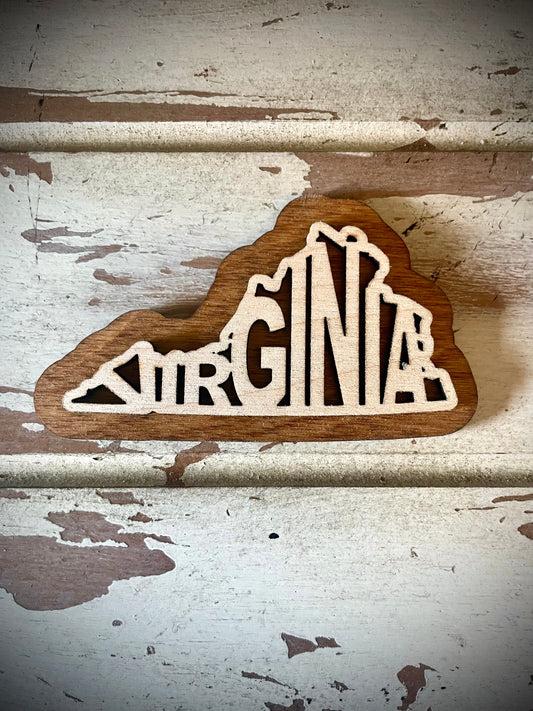 Virginia Word Art 2-Layer Wood Refrigerator Magnet | 12 Finishes | State Pride Gift