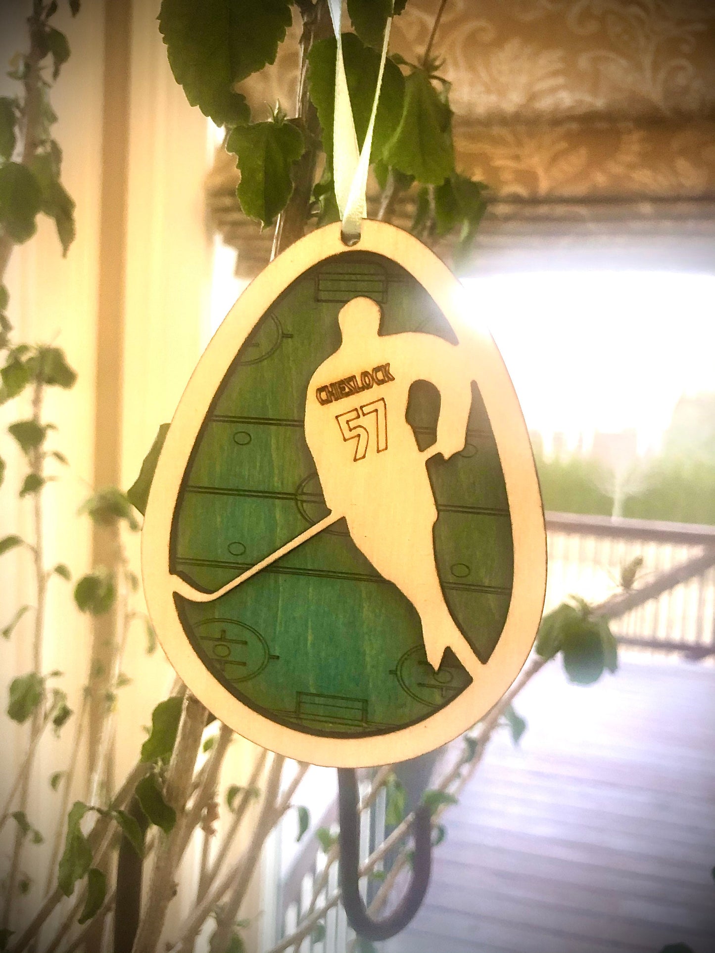 Personalized Hockey Player Easter Egg Ornament & Basket Tag | Engraved Name & Number | Hockey Gift