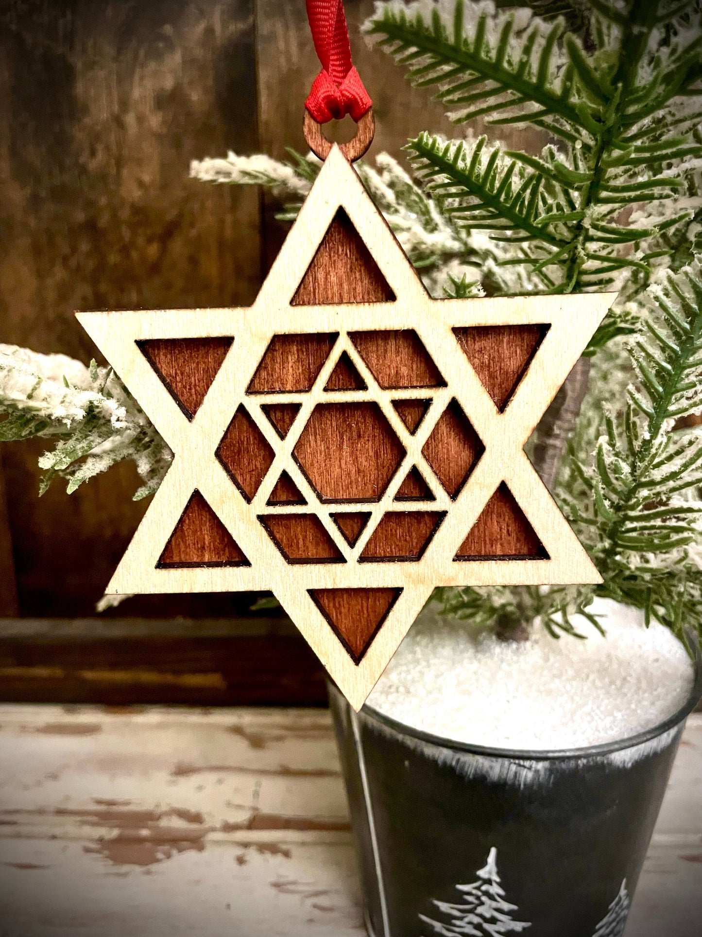 Star of David 2-Layer Wood Hanukkah Ornament & Gift Tag | Multiple Finishes | Jewish Holiday Gift