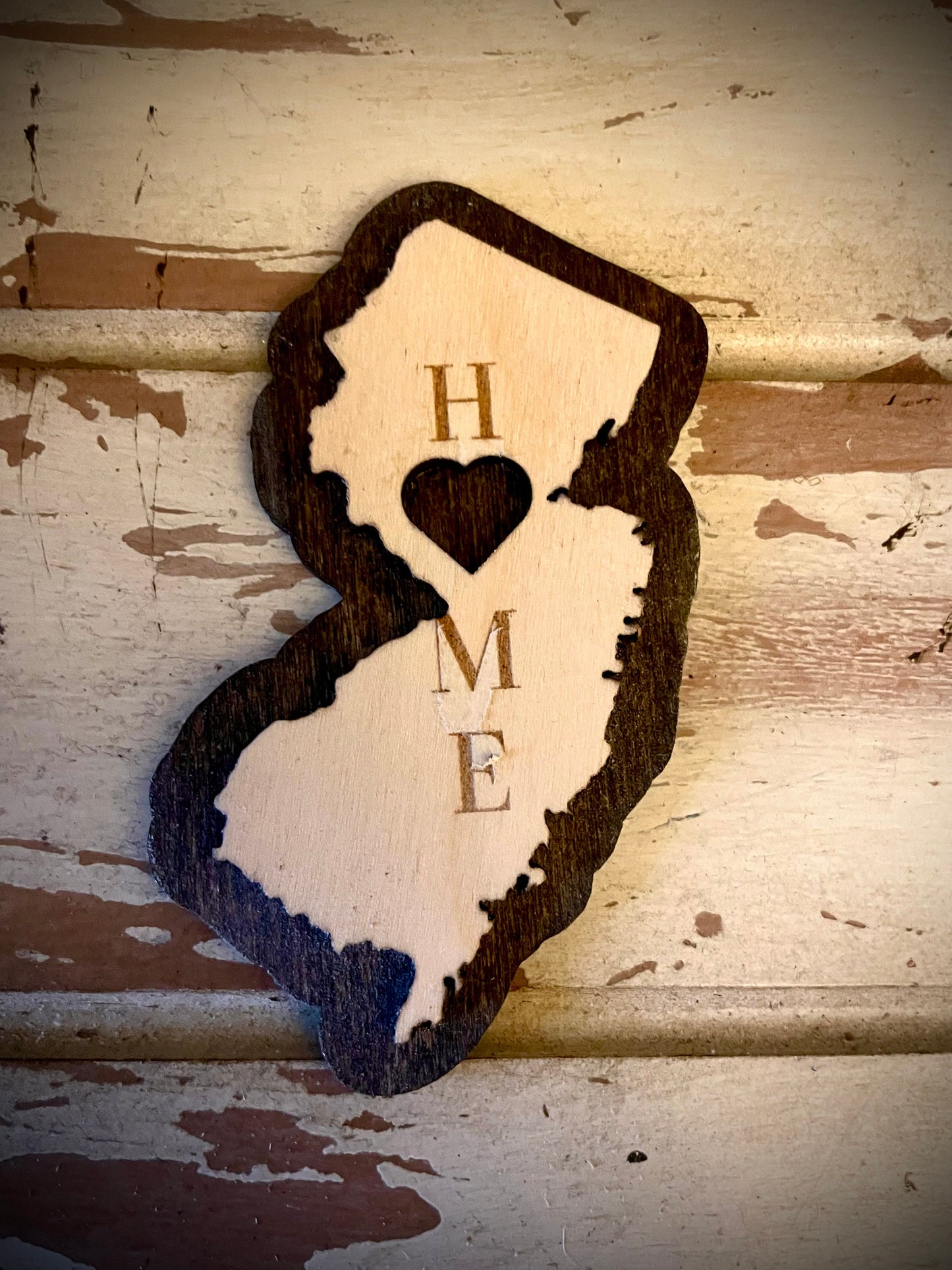 New Jersey HOME 2-Layer Wood Refrigerator Magnet | 12 Finishes | State Pride Gift