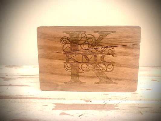Custom Monogram or Logo Wood Business Card Case | Horizontal Orientation