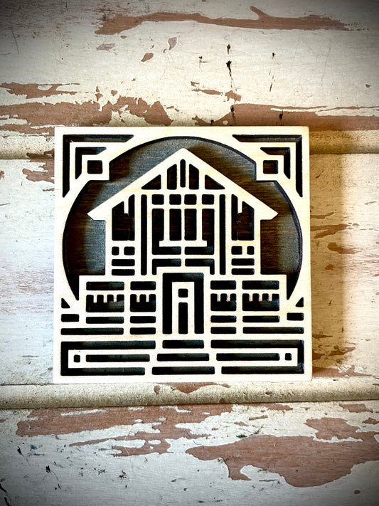 Boho Art Deco House 2-Layer Square Wood Magnet | 12 Finishes | Boho Gift
