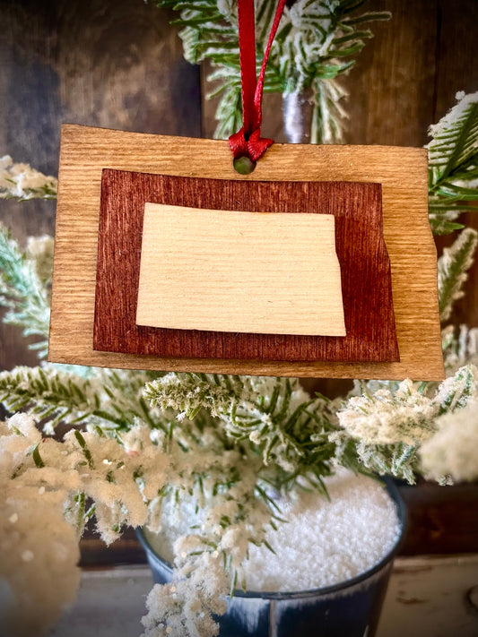 North Dakota 3-Layer Stacked Wood Ornament & Gift Tag | Brown & Gray Tones | State Pride Gift