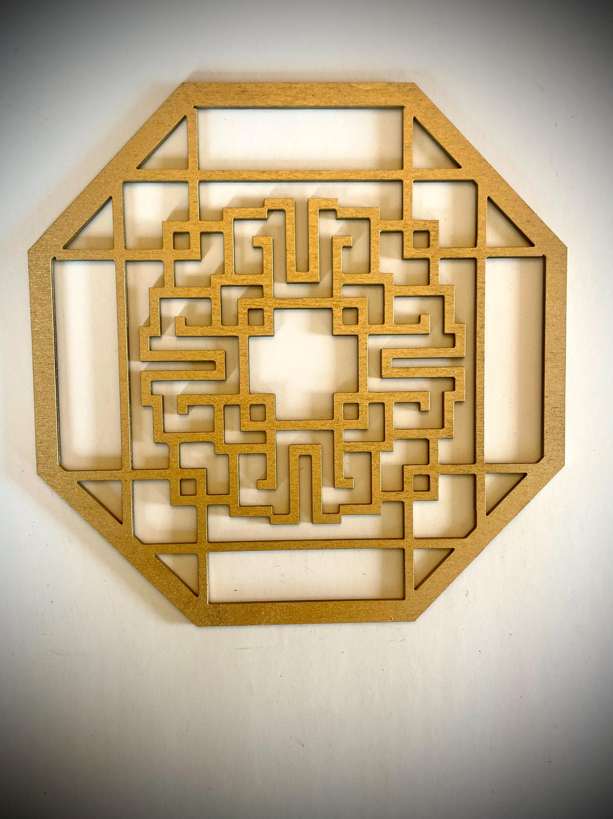 Chinese Symbols Hexagon Wood Wall Art | 4-Panel Set | Multiple Sizes & Finishes