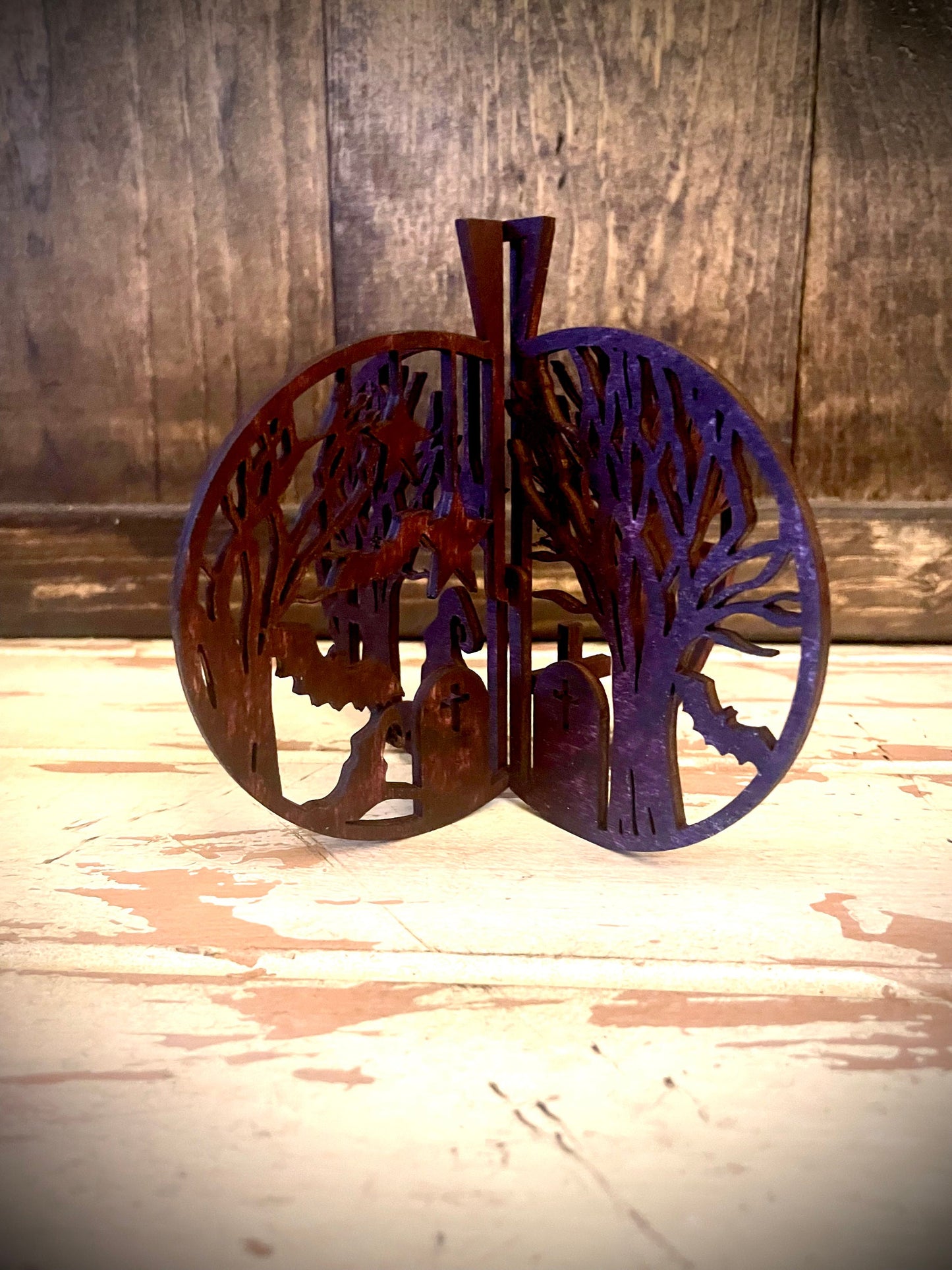 Halloween Jack-O'-Lantern Wood Tabletop Decor | 5 Designs, 12 Finishes | 3D Effect