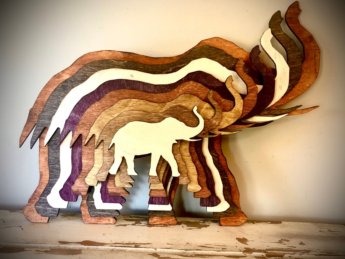 Stacked Elephant 3D Wood Table & Wall Art | Multi-Color