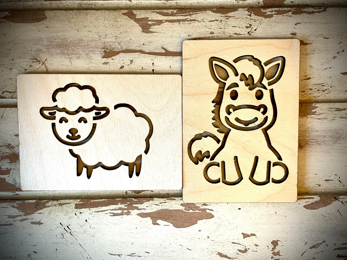 Farm Animal Laser Cut Wooden Stencils for Crafting & Drawing | Set of 14 or Individual