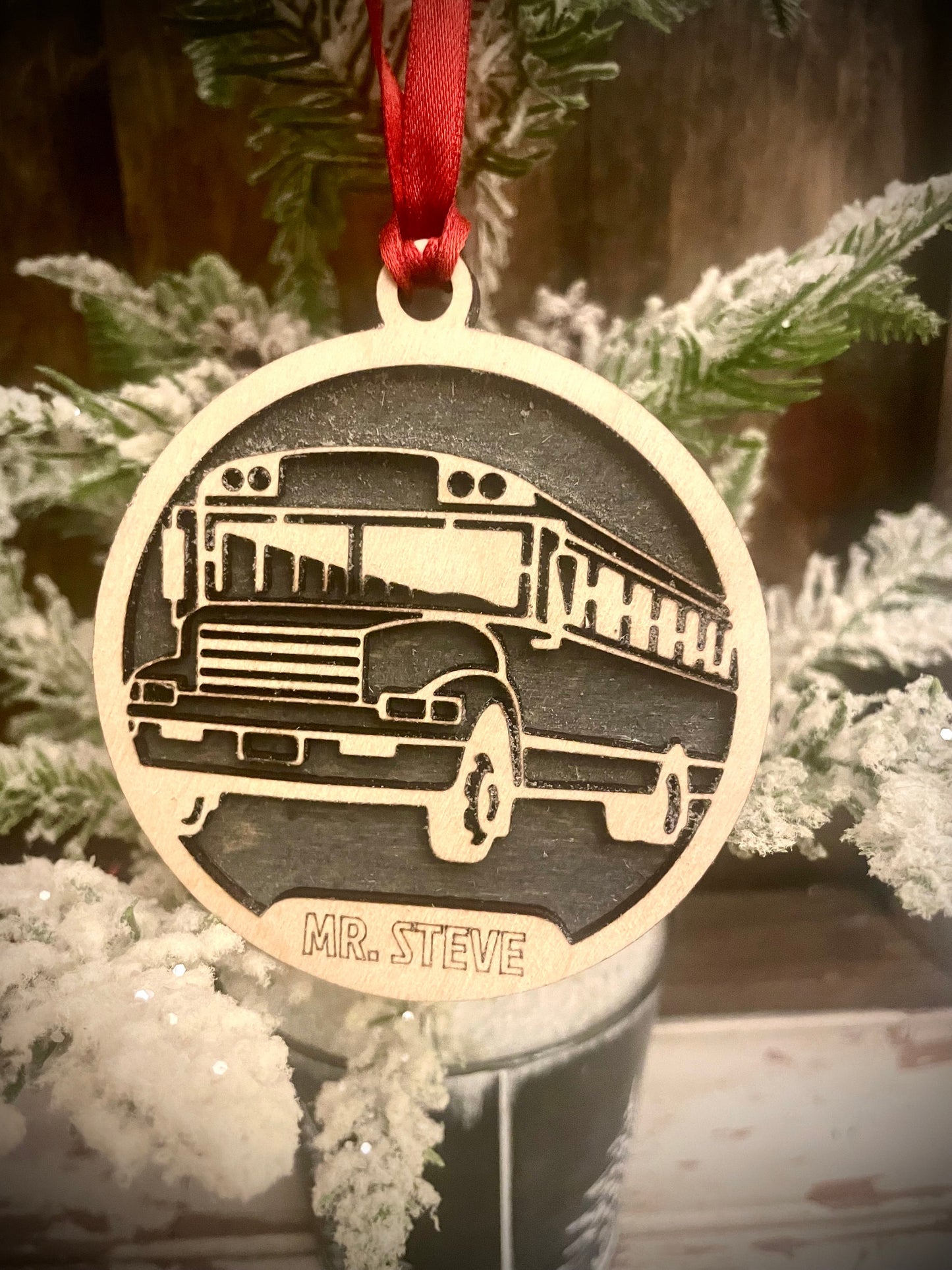 School Bus Driver Personalized 2-Layer Wood Christmas Ornament & Gift Tag | Multiple Finishes | Teacher Gift
