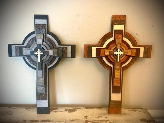 Stacked Round Celtic Cross 3D Wood Table & Wall Art | Multi-Color | Christian Gift