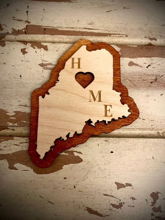 Maine HOME 2-Layer Wood Refrigerator Magnet | 12 Finishes | State Pride Gift