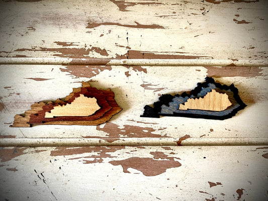 Kentucky 3-Layer Stacked Wood Refrigerator Magnet | Brown & Gray Tones | State Pride Gift