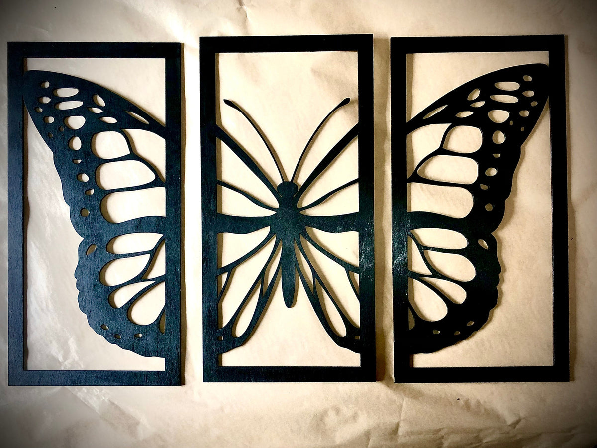 Butterfly Wood Wall Art | 3-Panel Set | Multiple Sizes & Finishes | Style 2