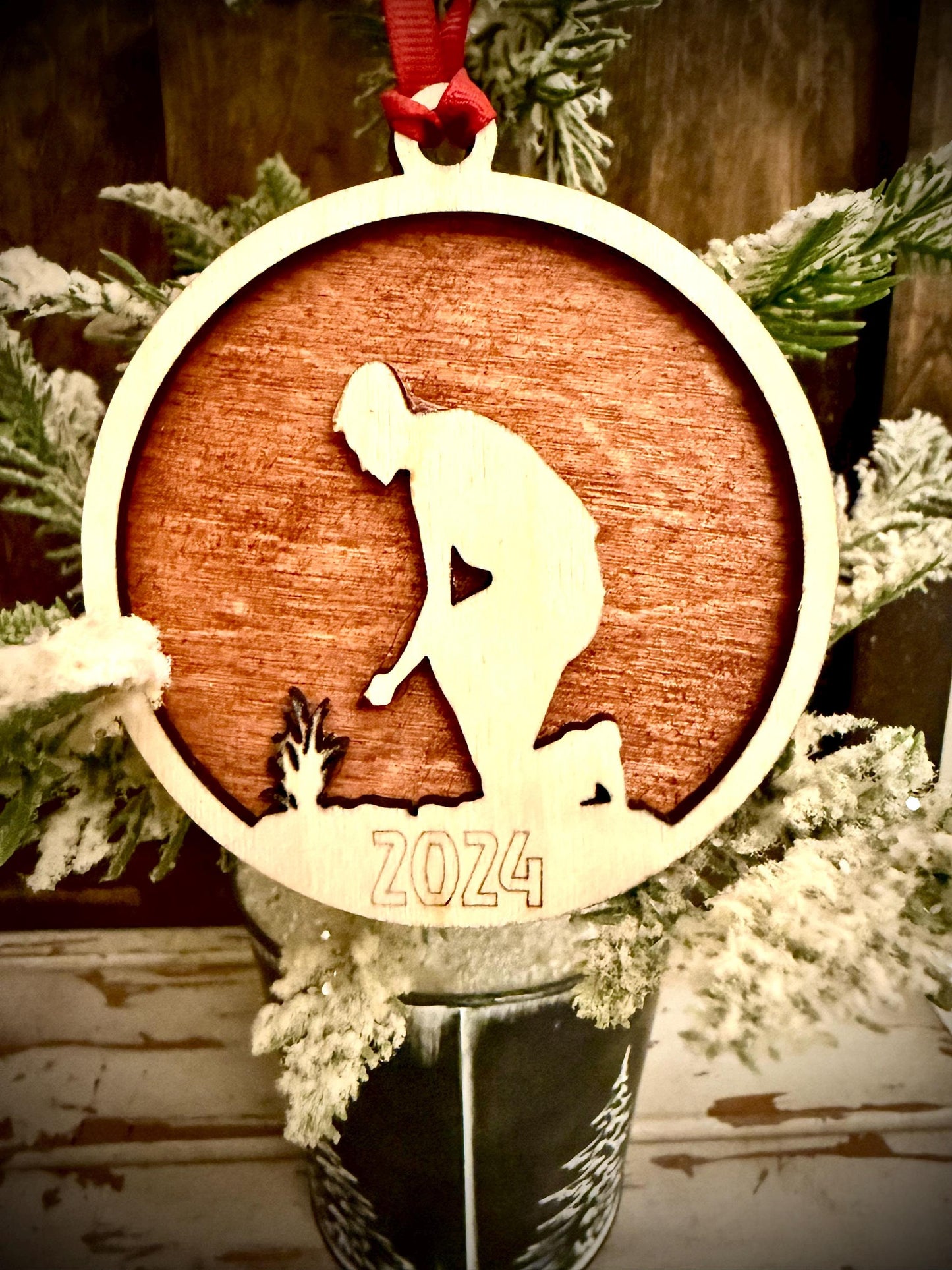 Male Gardener Personalized 2-Layer Wood Christmas Ornament & Gift Tag | Multiple Finishes | Gardening Gift