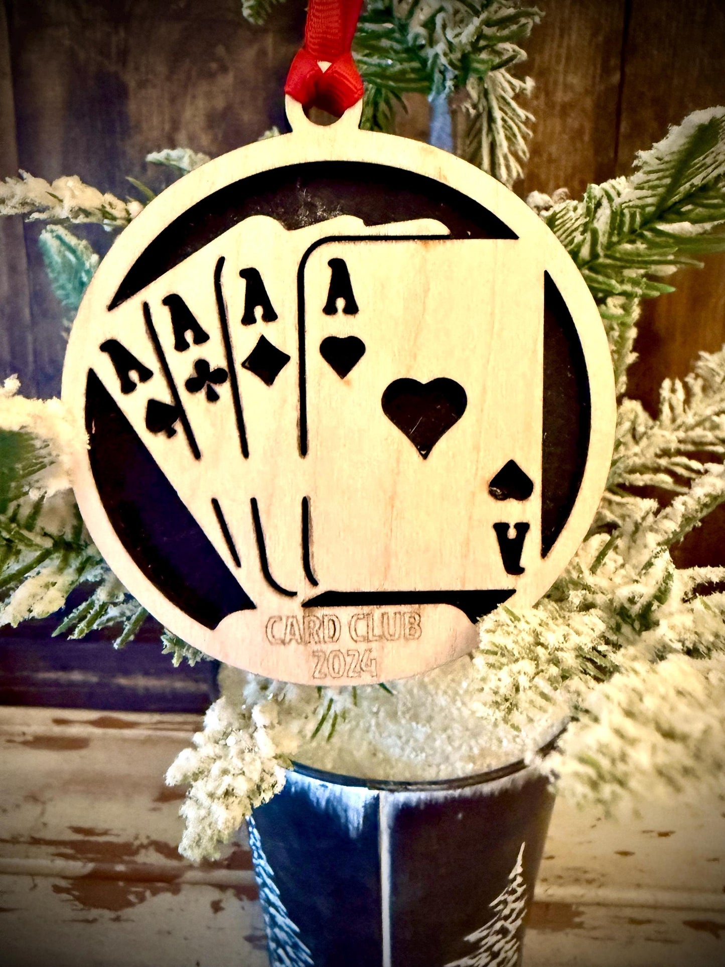 Playing Cards Poker Club Personalized 2-Layer Wood Christmas Ornament & Gift Tag | Multiple Finishes | Card Game Gift