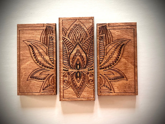 Lotus Flower Mandala Wood Magnet Set | 3-Panel Set | 12 Finishes