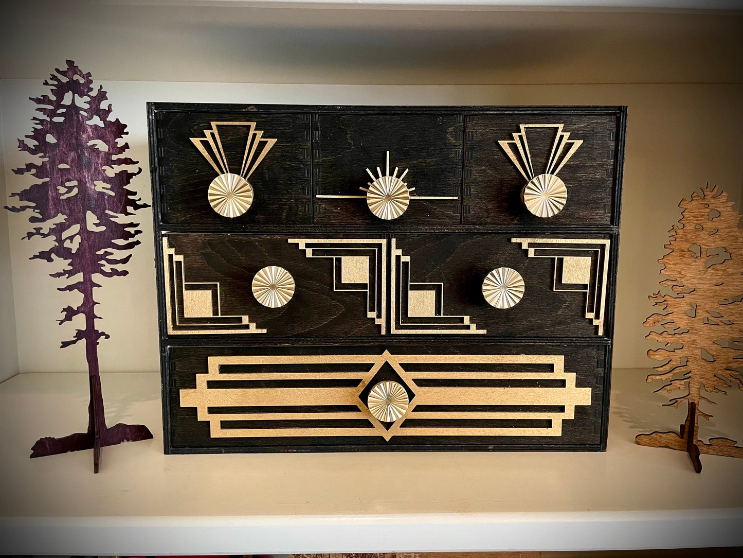 Boho Modern Art Deco Art Deco wood drawer knob or pull accent available in 15 finishes.  2 pieces. Set A-Diamond