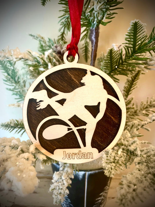 Female Tennis Player Personalized 2-Layer Wood Christmas Ornament & Gift Tag | Multiple Finishes | Tennis Gift (#8)