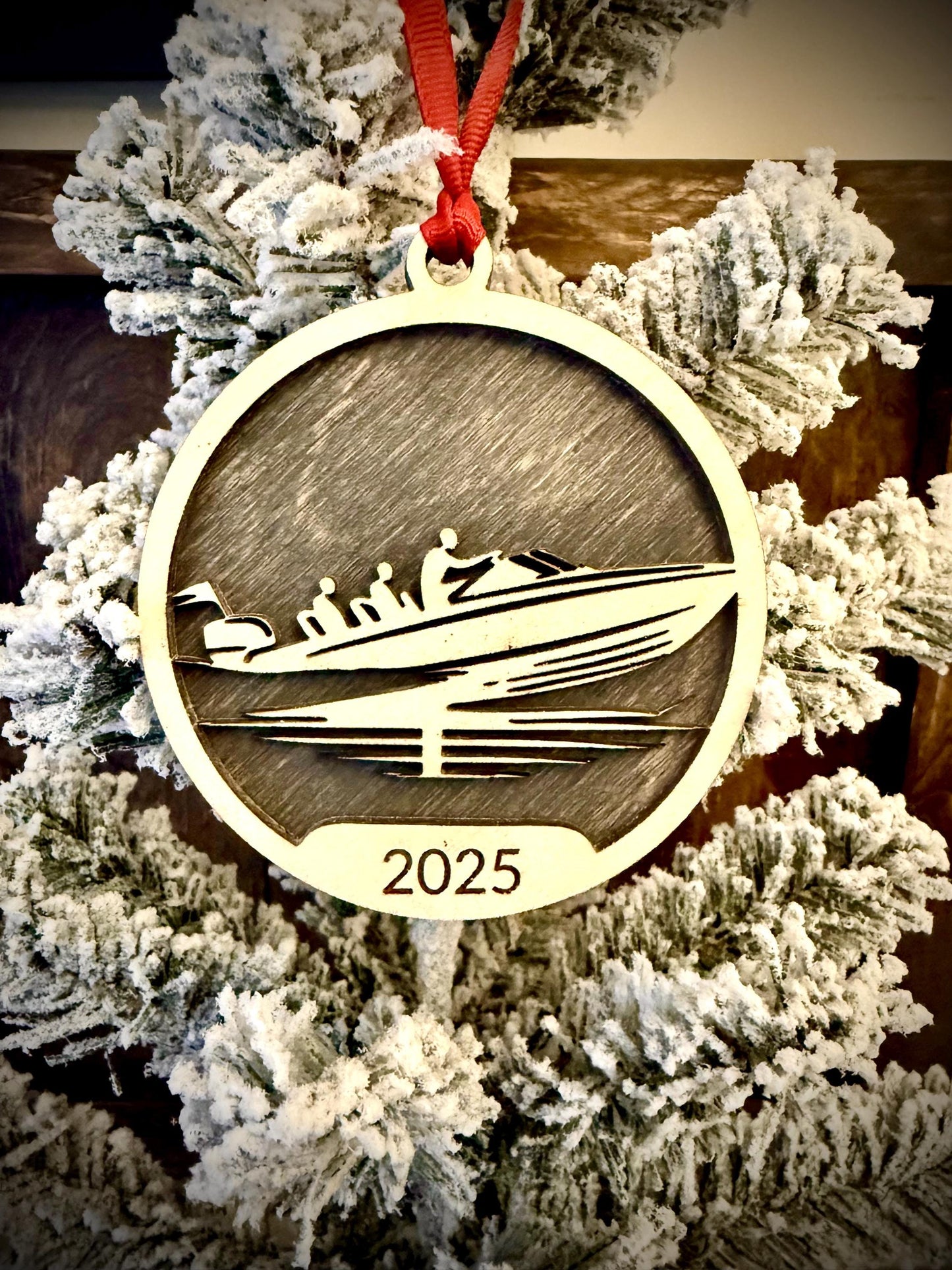 Speedboat Personalized 2-Layer Wood Christmas Ornament & Gift Tag | Multiple Finishes | Boating Gift