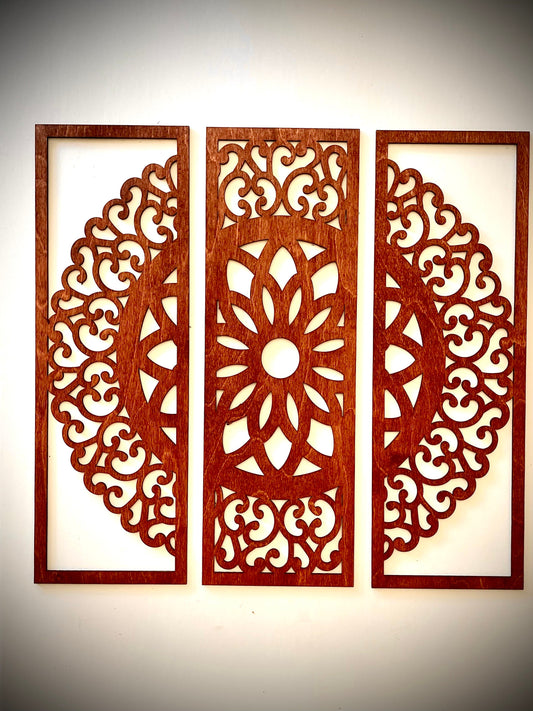 Flower Mandala Wood Wall Art | 3-Panel Set | Multiple Finishes | Style 2021-004