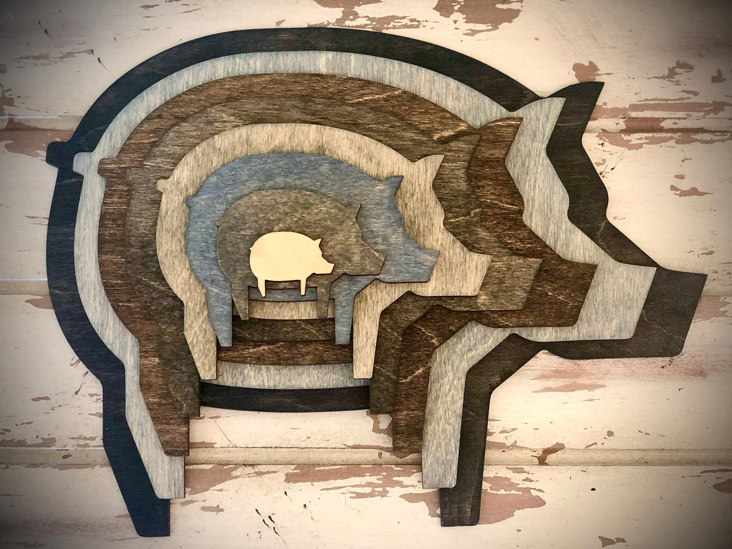 Stacked Pig 3D Wood Table & Wall Art | Multi-Color