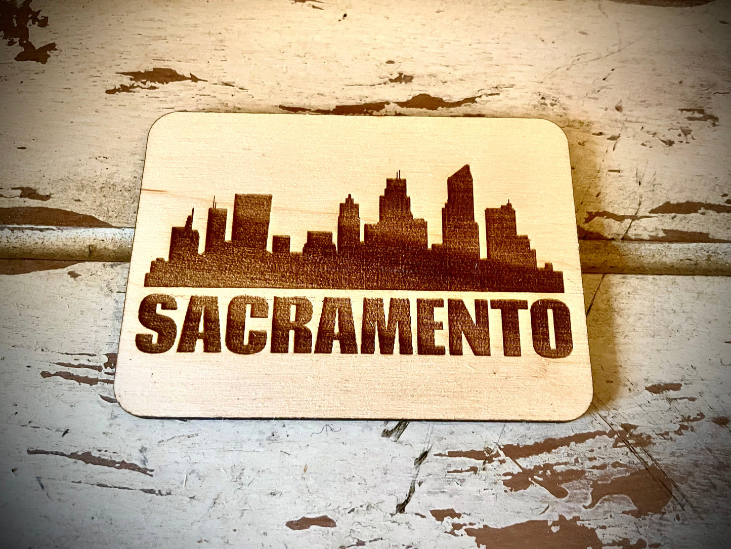 Sacramento Skyline Wood Magnet | City Souvenir | 3.5" x 2.5"