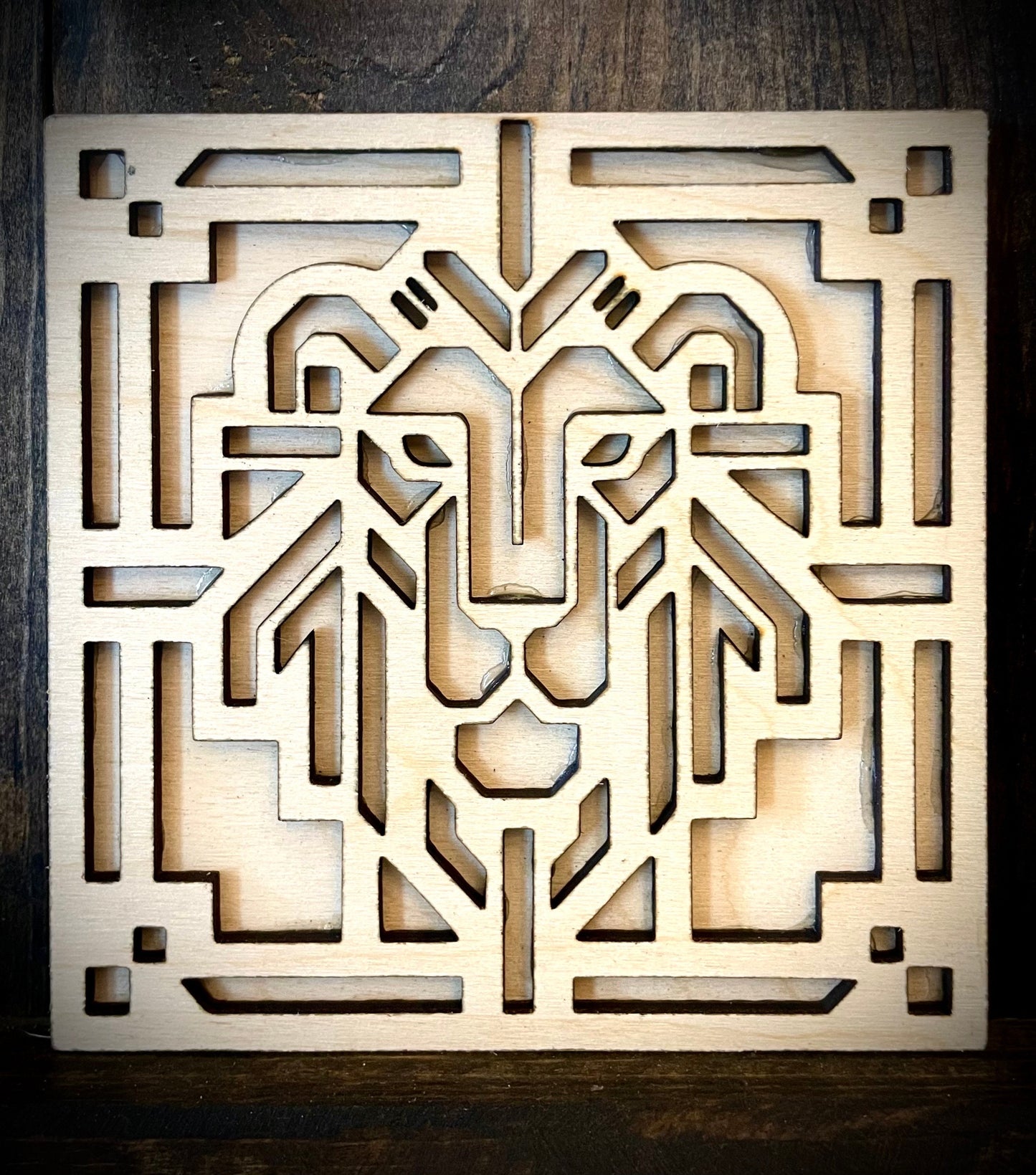 Boho Art Deco Lion 2-Layer Square Wood Magnet | 12 Finishes | Boho Gift