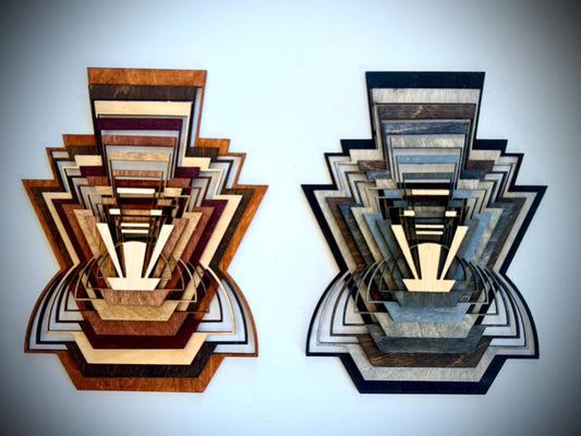 Boho Modern Art Deco Art Deco Marquees Stacked 3D table art, wall art, multi-color, available in multiple sizes.