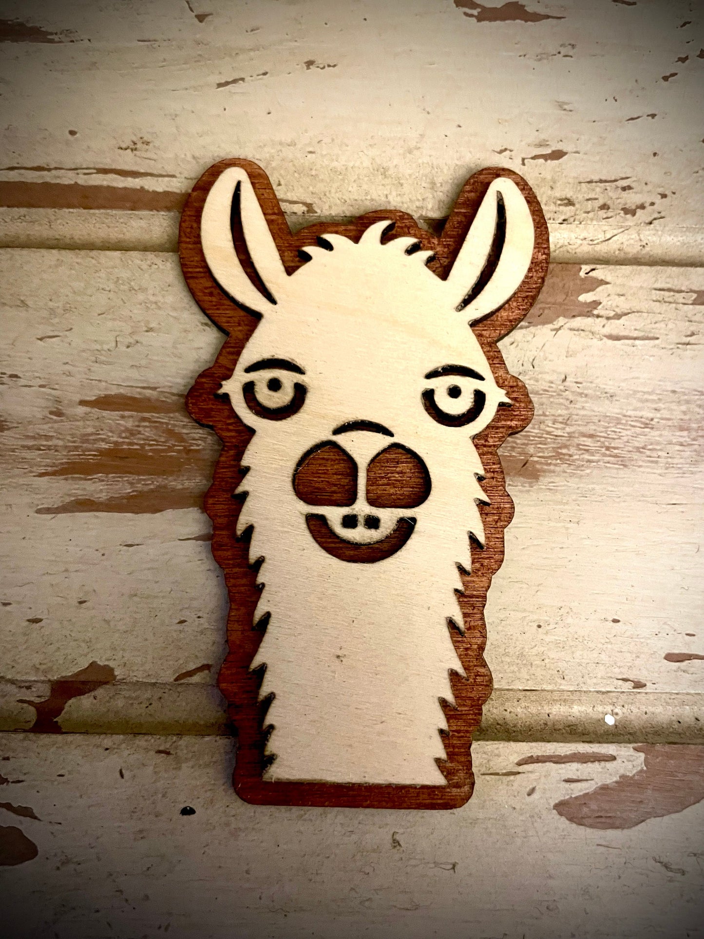 Cute Llama 2-Layer Wood Refrigerator Magnet | 12 Finishes | Funny Animal Gift