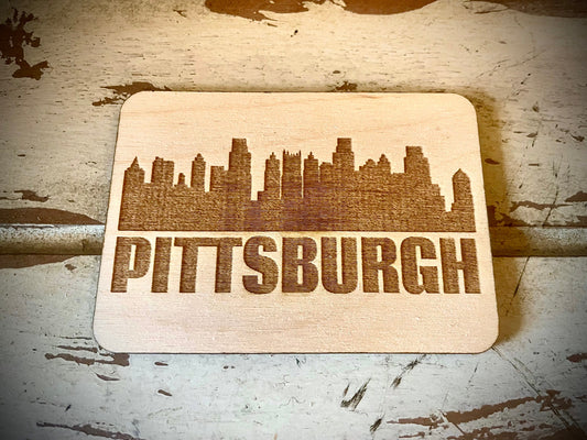 Pittsburgh Skyline Wood Magnet | City Souvenir | 3.5" x 2.5"