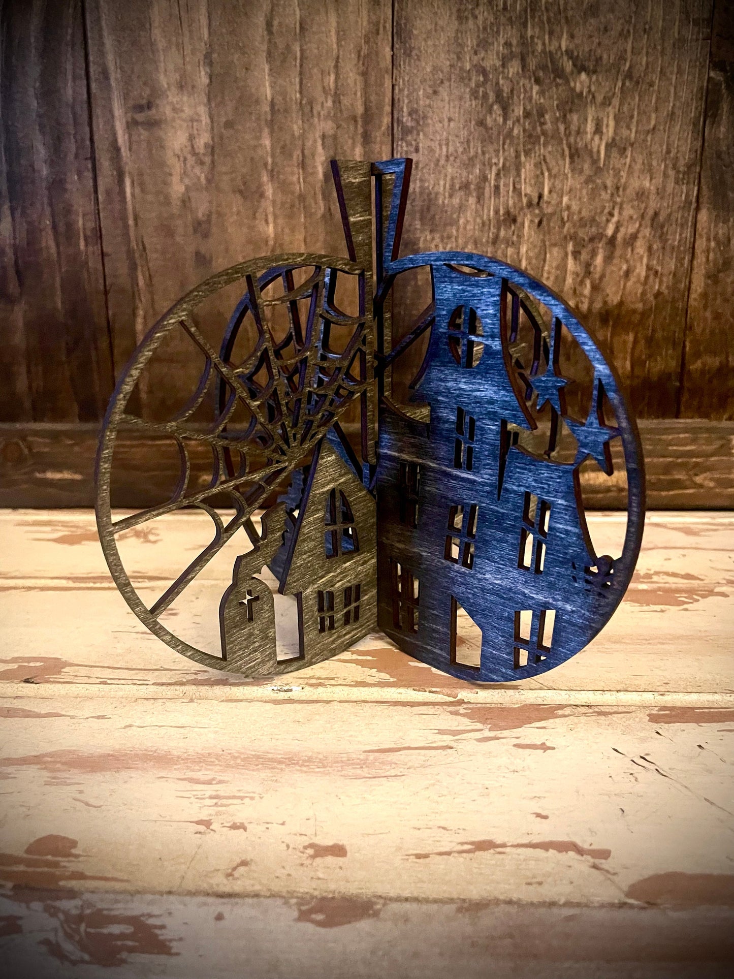 Halloween Jack-O'-Lantern Wood Tabletop Decor | 5 Designs, 12 Finishes | 3D Effect