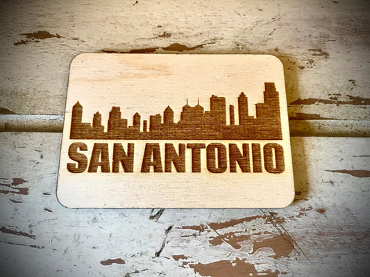 San Antonio Skyline Wood Magnet | City Souvenir | 3.5" x 2.5"