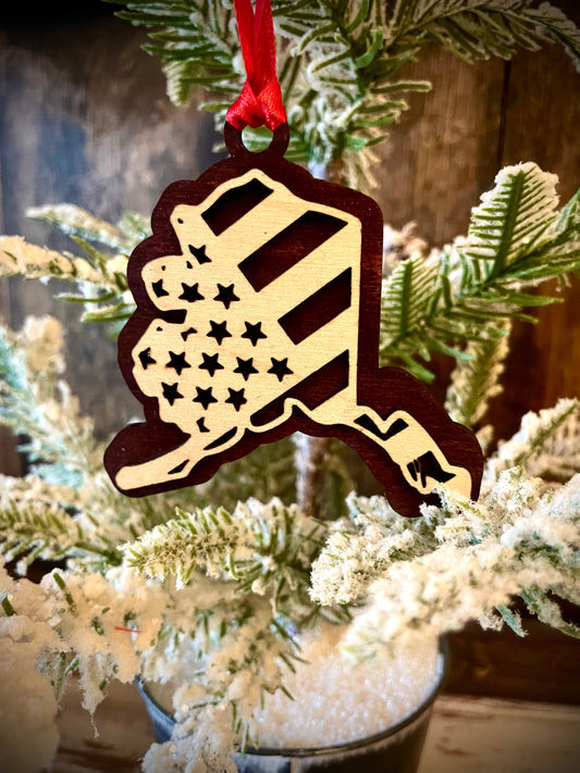 Alaska US Flag Wood Ornament & Gift Tag | 12 Finishes | Patriotic Gift