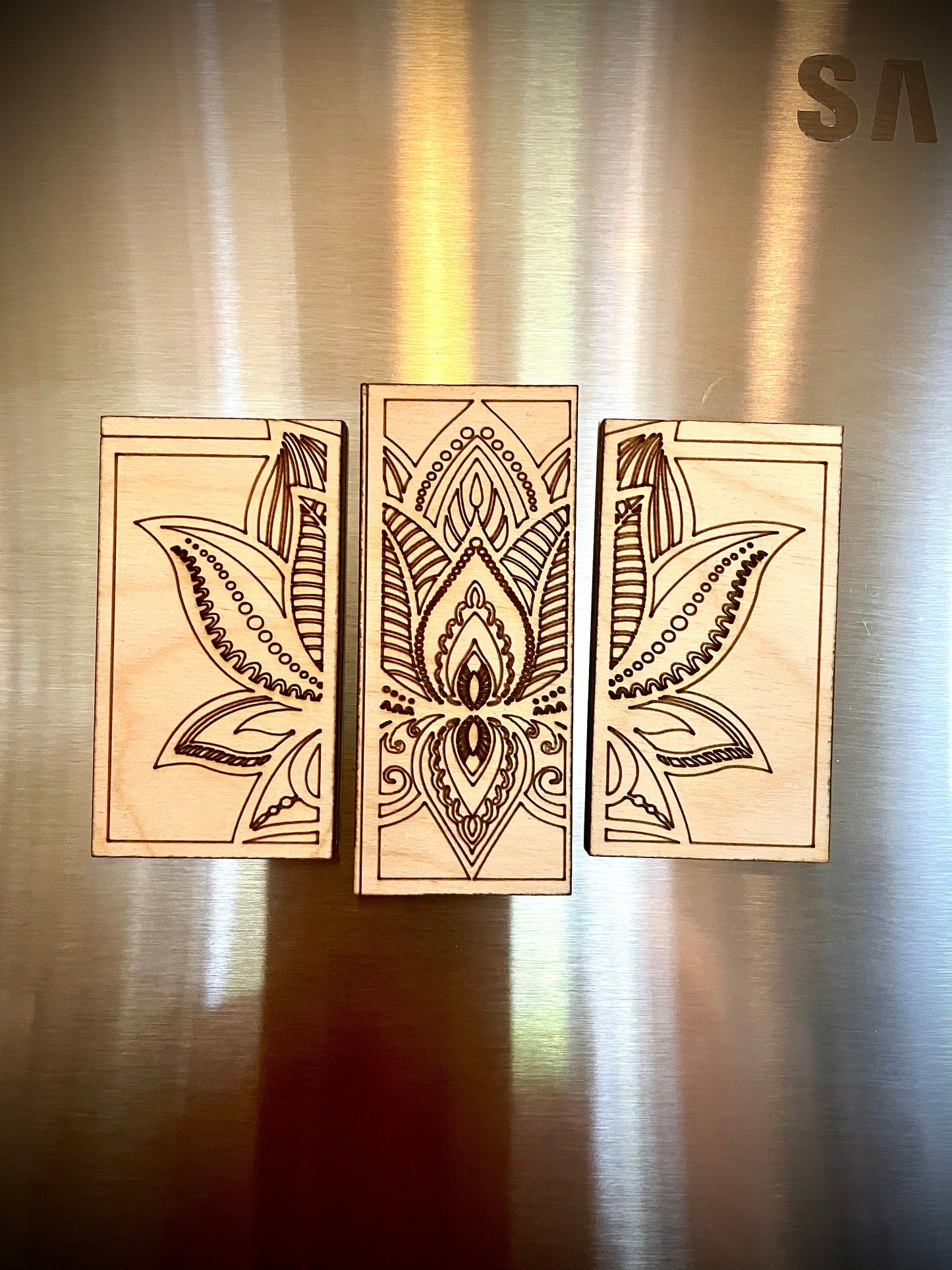 Lotus Flower Mandala Wood Magnet Set | 3-Panel Set | 12 Finishes