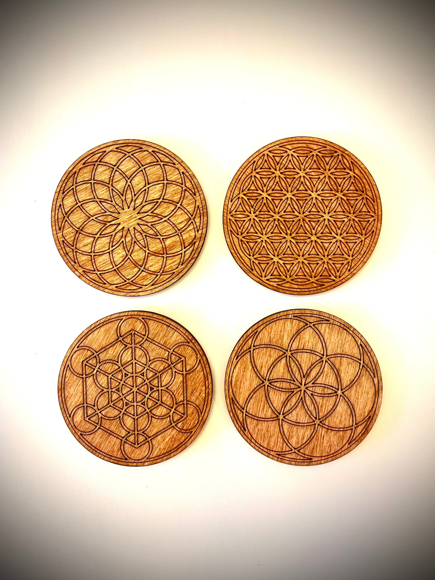Sacred Geometry & Flower of Life Mandala Wood Magnet Set | Set of 4 | 12 Finishes | Home Decor Gift