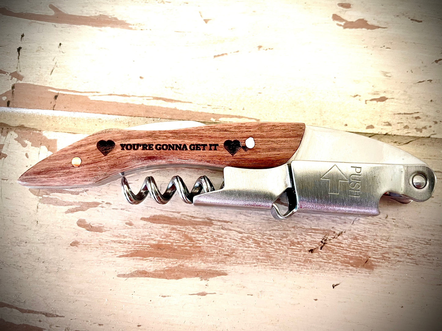 Custom Engraved Wood Wine Key & Corkscrew | Personalized Wine Opener Gift