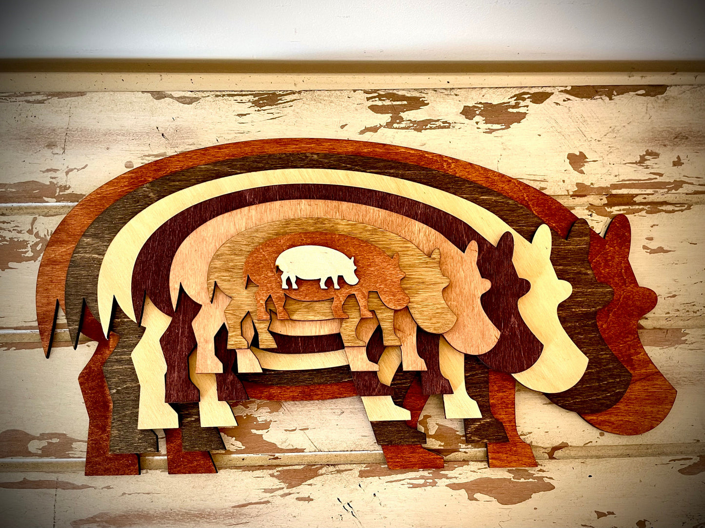 Stacked Hippopotamus 3D Wood Table & Wall Art | Multi-Color