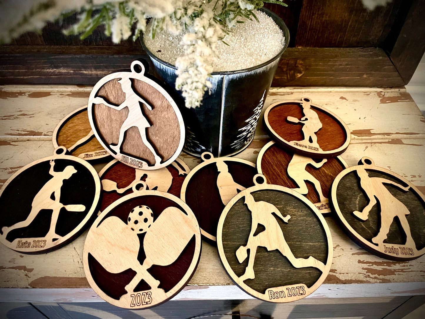 Pickleball Player Personalized 2-Layer Wood Christmas Ornament & Gift Tag | Multiple Finishes | Pickleball Gift (#5)