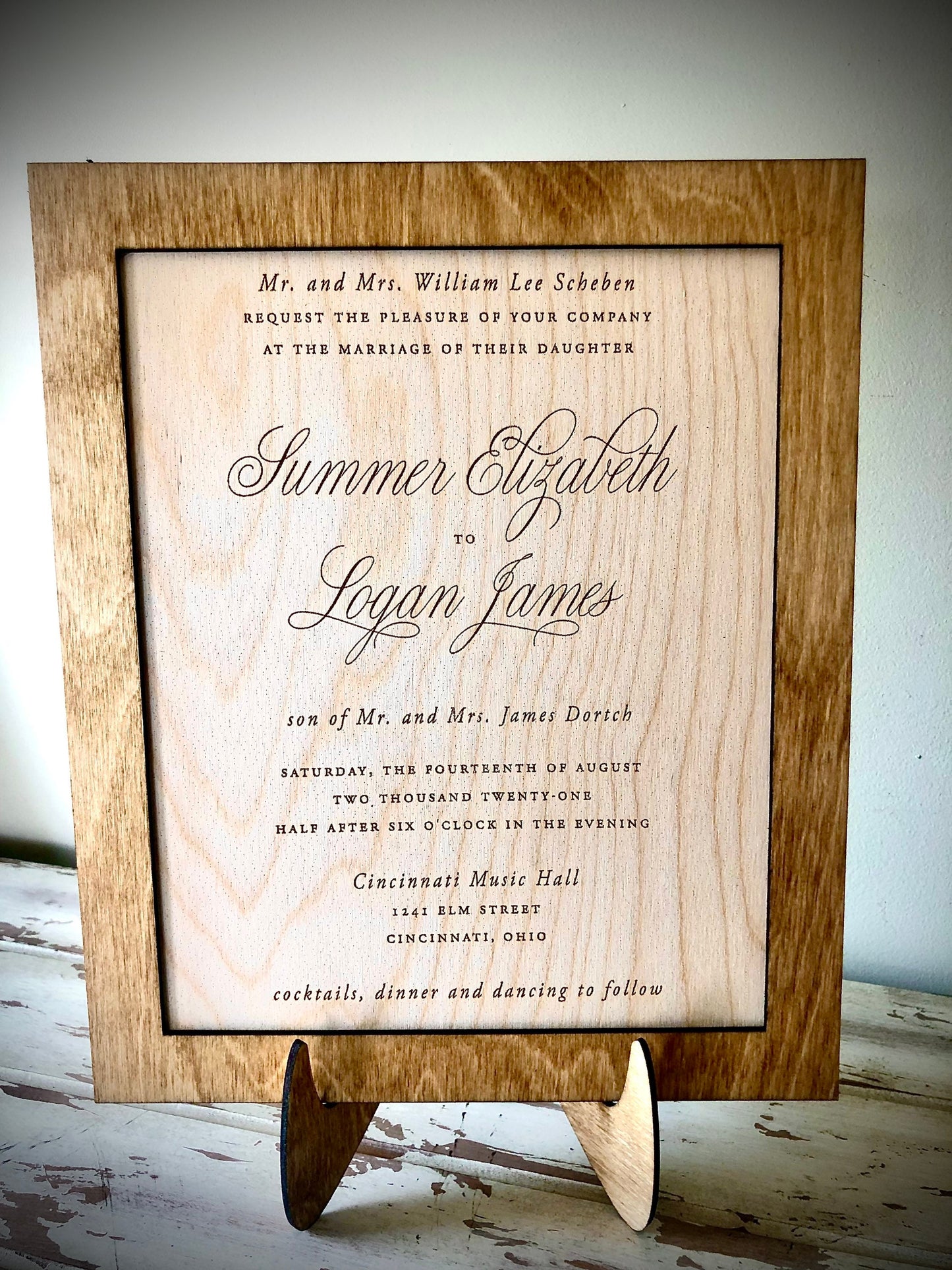 Custom Engraved Wood Wedding Invitation Keepsake | 8x10 Frame & Easel | 5th Anniversary Gift