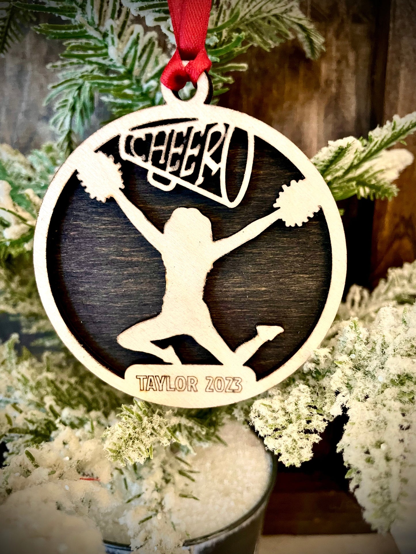 Cheerleader Personalized 2-Layer Wood Christmas Ornament & Gift Tag | Multiple Finishes | Cheer Gift (#7)