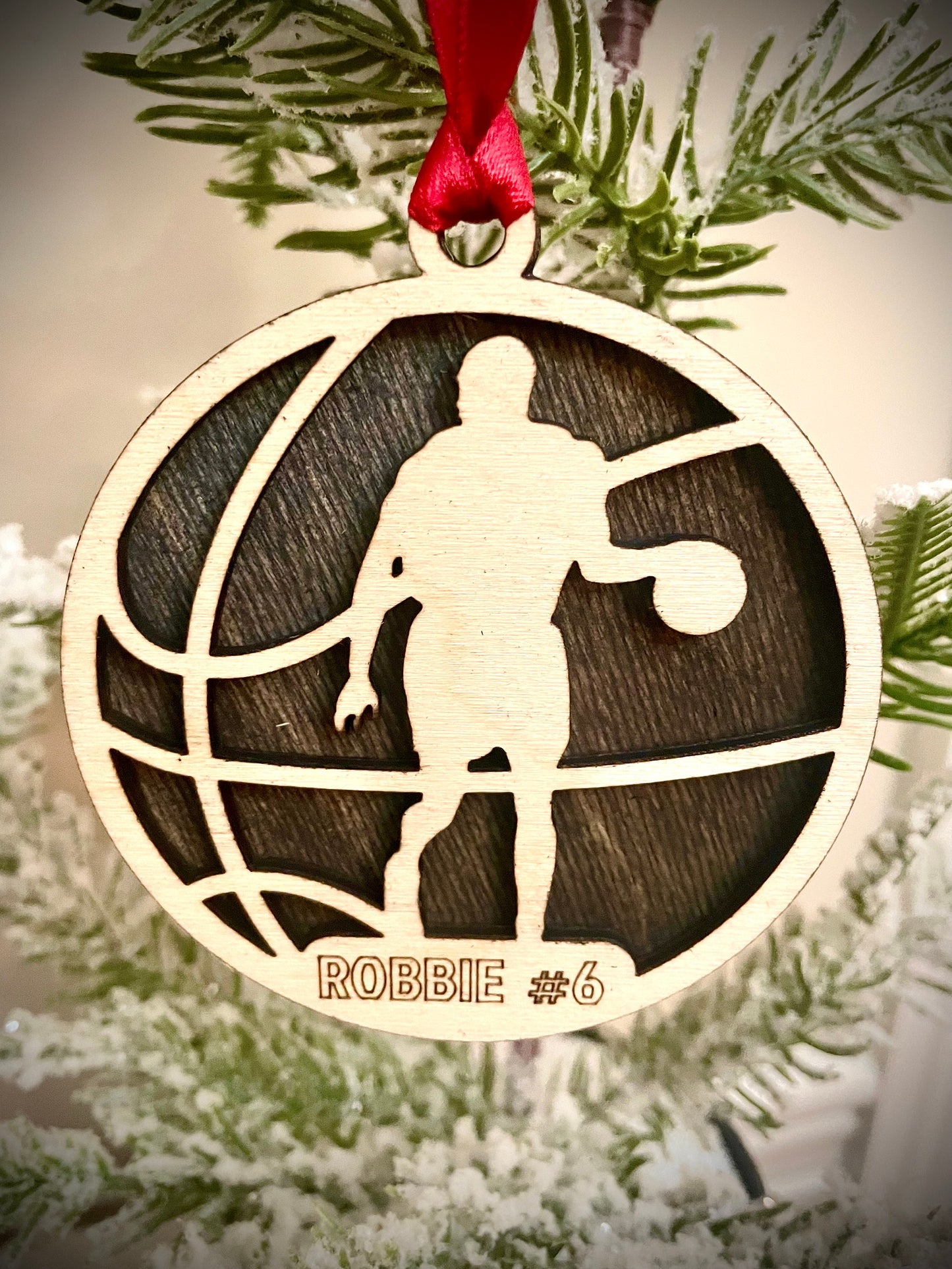 Basketball Player Personalized 2-Layer Wood Christmas Ornament & Gift Tag | Multiple Finishes | Basketball Gift (#9)