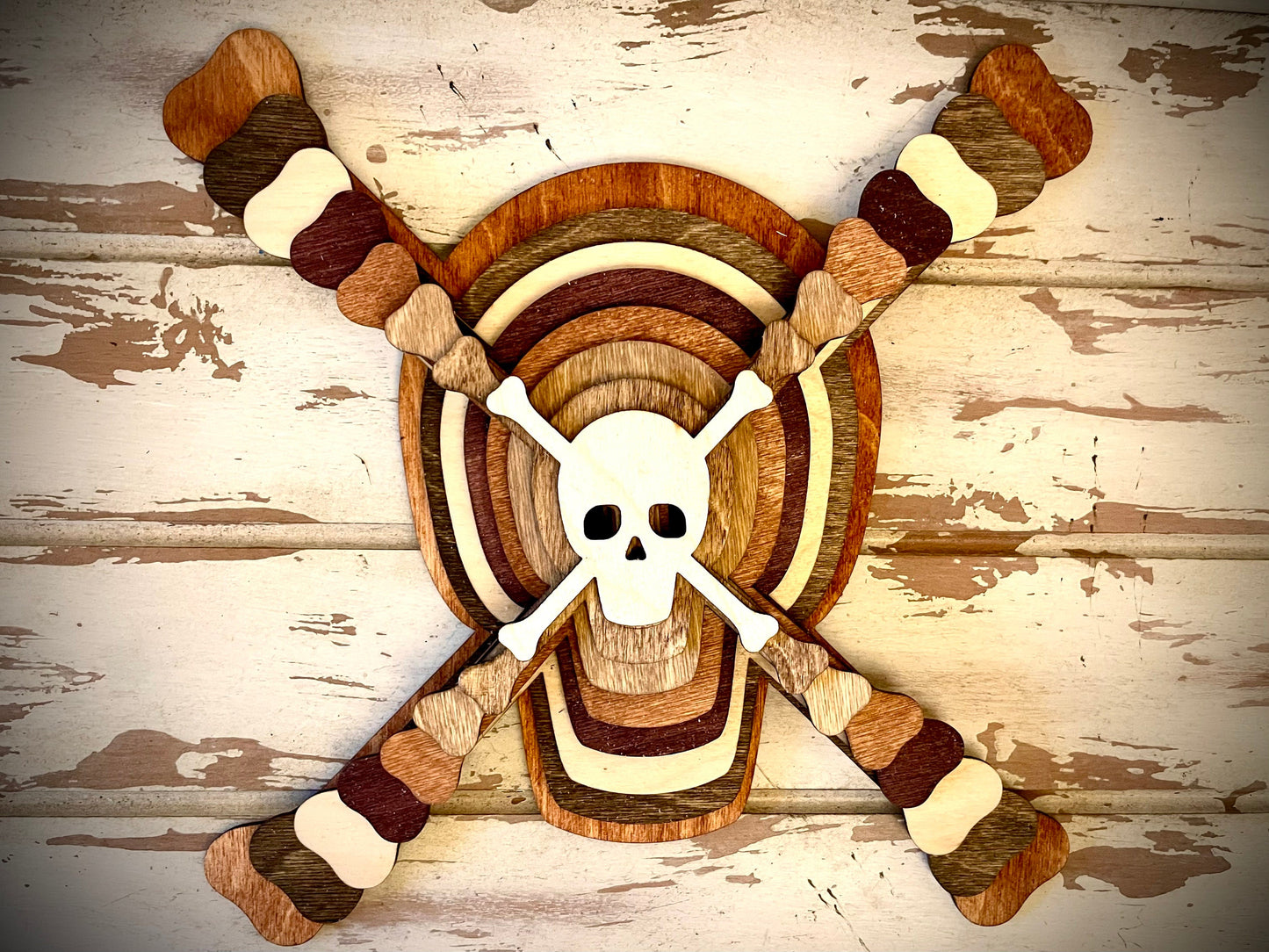 Stacked Skull & Crossbones 3D Wood Table & Wall Art | Multi-Color
