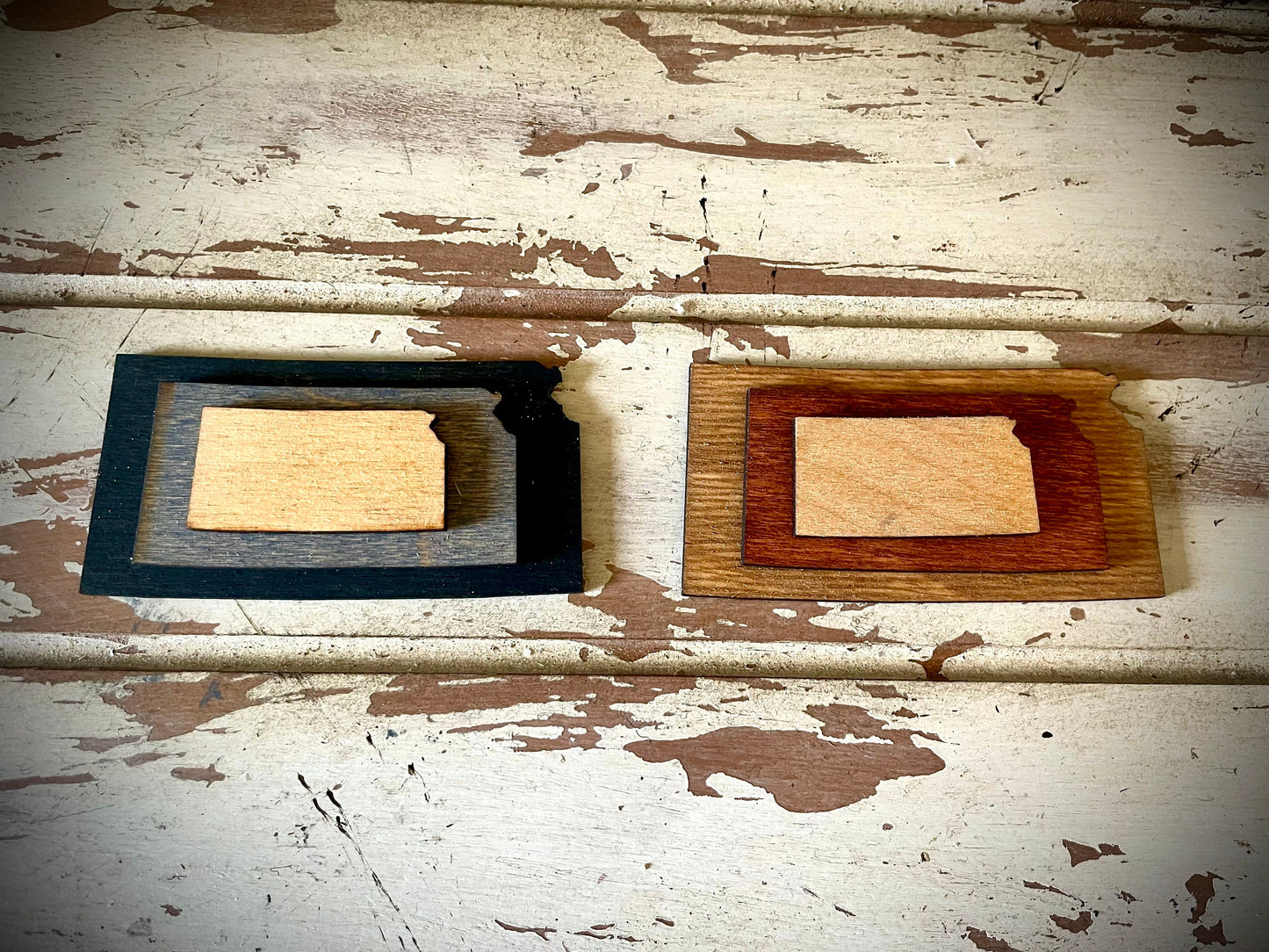 Kansas 3-Layer Stacked Wood Refrigerator Magnet | Brown & Gray Tones | State Pride Gift