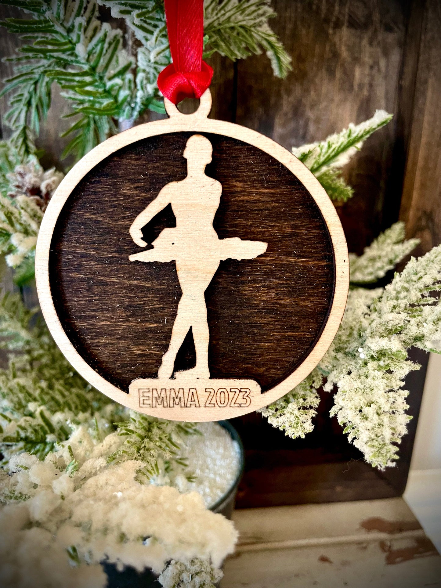 Ballet Dancer Personalized 2-Layer Wood Christmas Ornament & Gift Tag | Multiple Finishes | Dance Gift (#2)