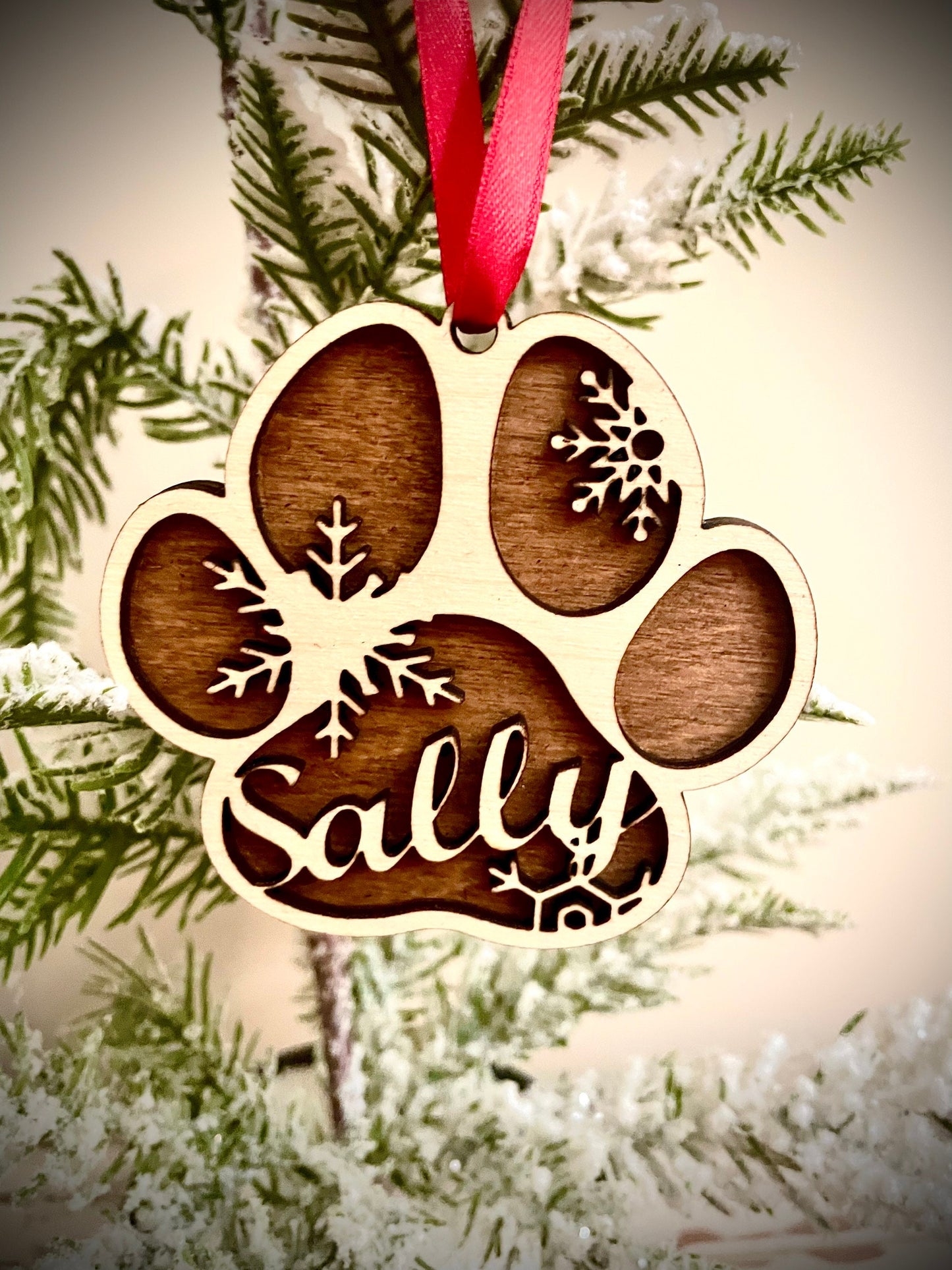 Custom Dog Paw Personalized Wood Christmas Ornament & Gift Tag | Pet Lover Gift