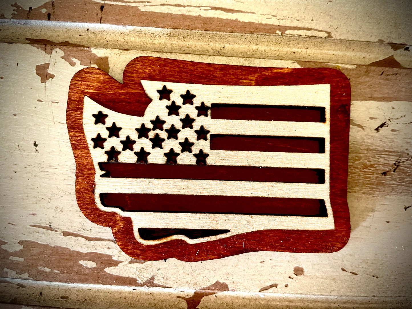 Washington US Flag 2-Layer Wood Refrigerator Magnet | 12 Finishes | Patriotic Gift