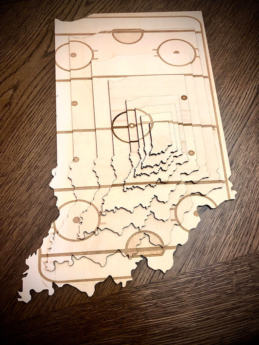 Stacked State 3D Wood Art with Hockey Rink Overlay | Table & Wall Decor | Hockey Gift