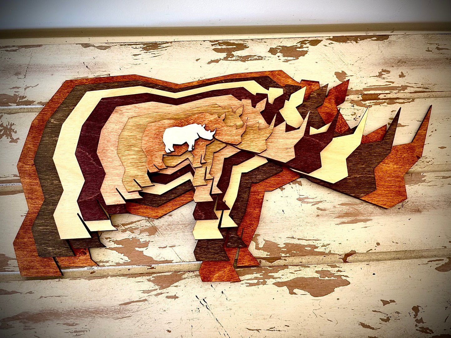 Stacked Rhinoceros 3D Wood Table & Wall Art | Multi-Color